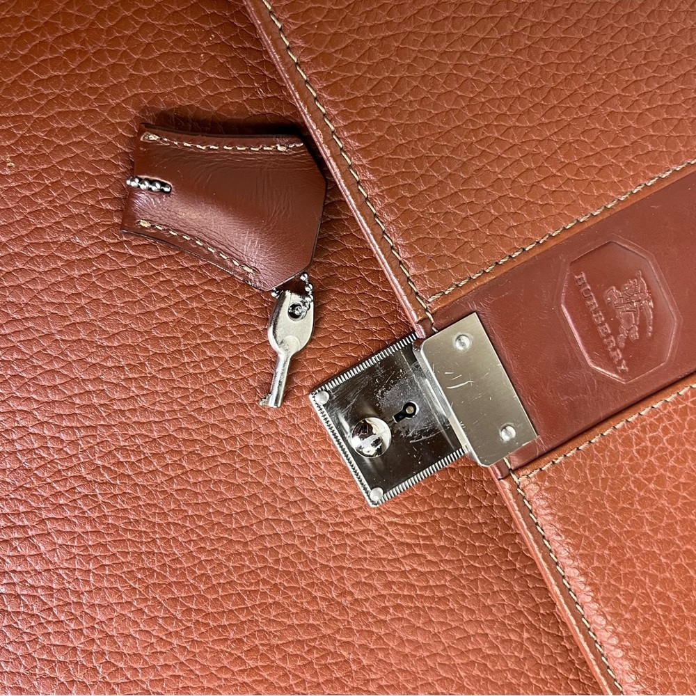 Vintage Burberry Leather Briefcase Nova Check Lock Key COA Business Work Office - Picture 6 of 16